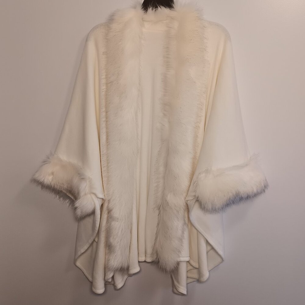 Faux Fur Trimmed Cape/Cardigan Sweater, Women's, One Size Fits All